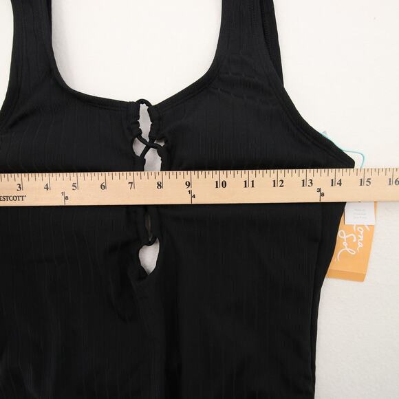 Kona Sol One Piece Swimsuit Black Ribbed Scoop Neck Lace Up Size Small NWT - Picture 6 of 14